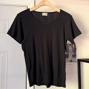 CURATOR SF black pointelle knit scoop crew neck baby short sleeve tee t-shirt